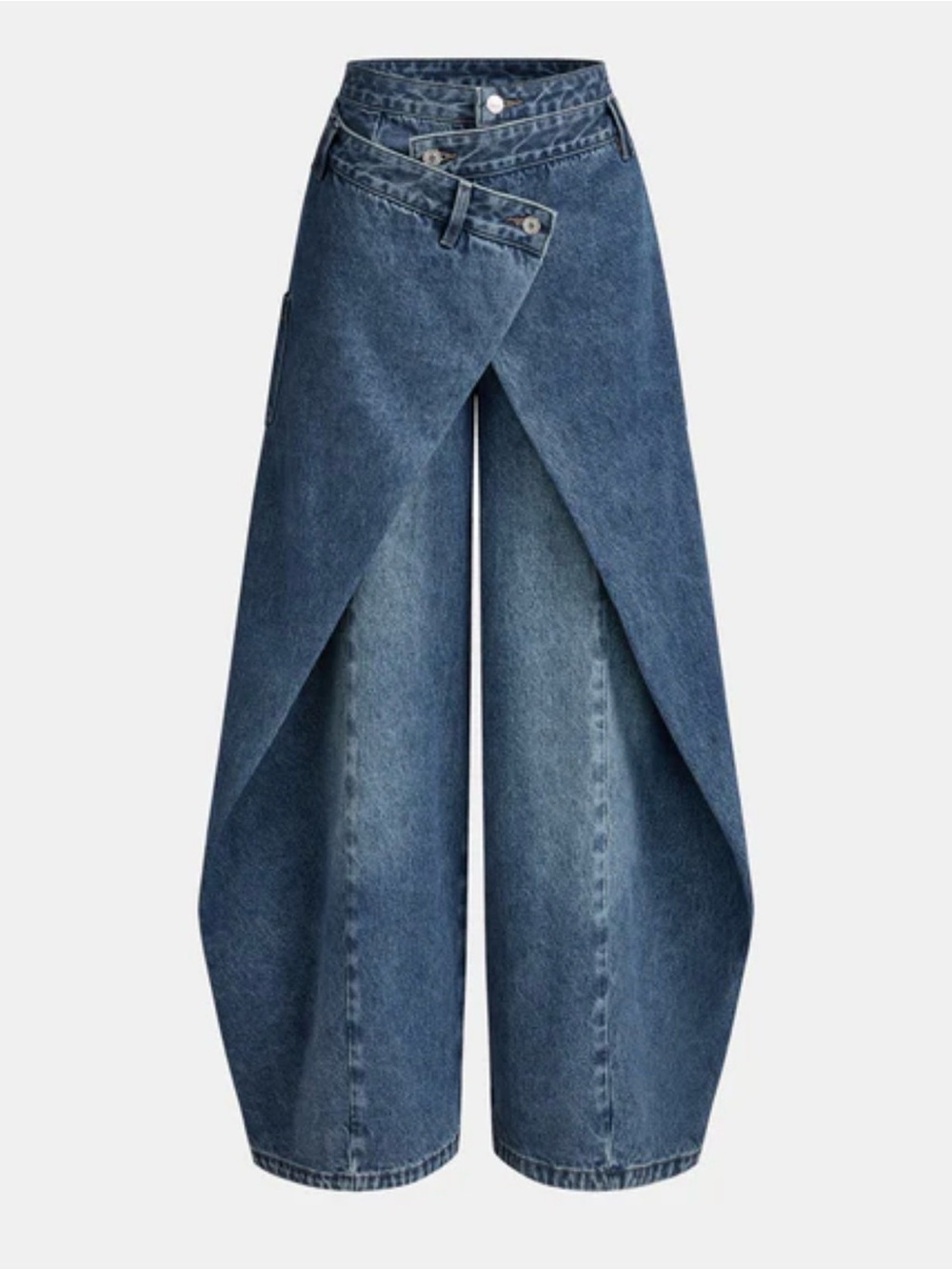 Commense cross frontWide Leg Wrap-Front Blue Denim Jeans - Women. 2/0039